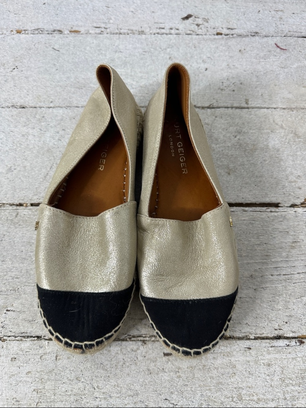 Kurt Geiger 39.5 Metallic Leather Espadrille London Morello Model